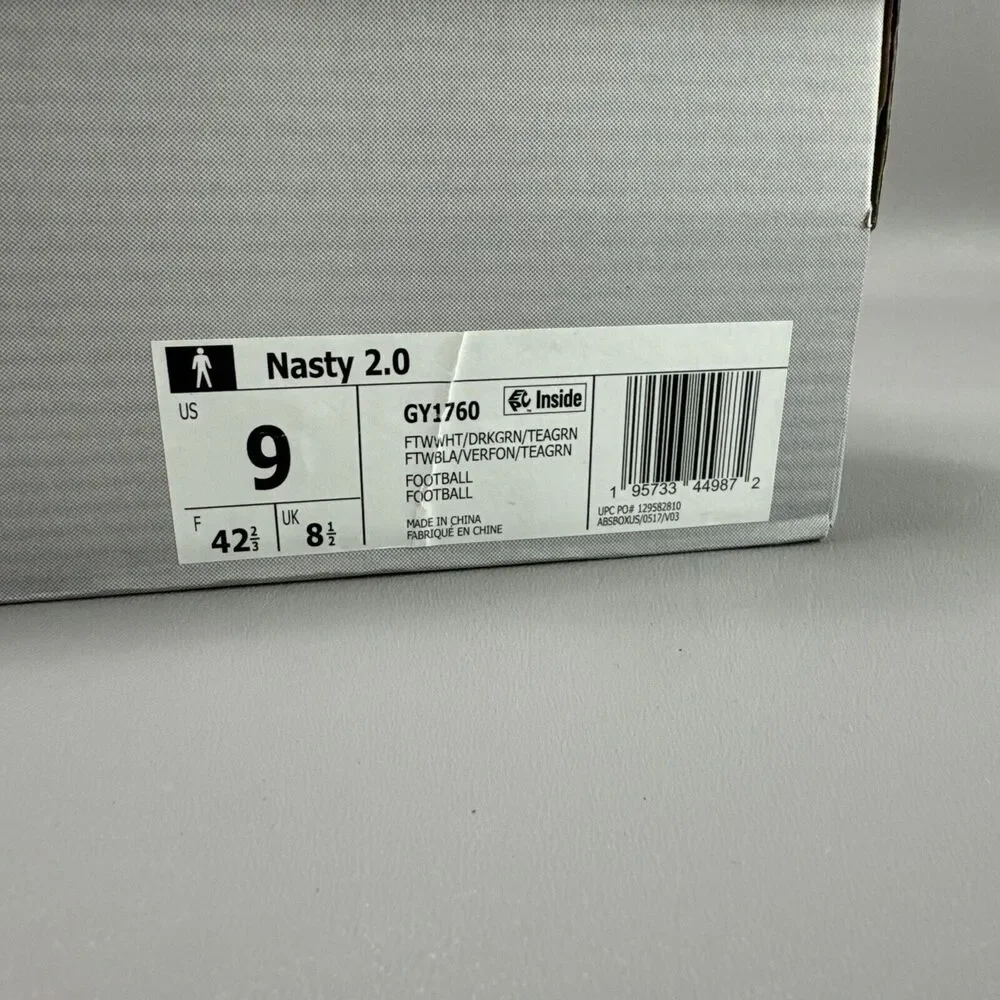 Adidas Nasty 2.0 Football Cleats Sz 9M White Green Athletic Preppy GY1760‎